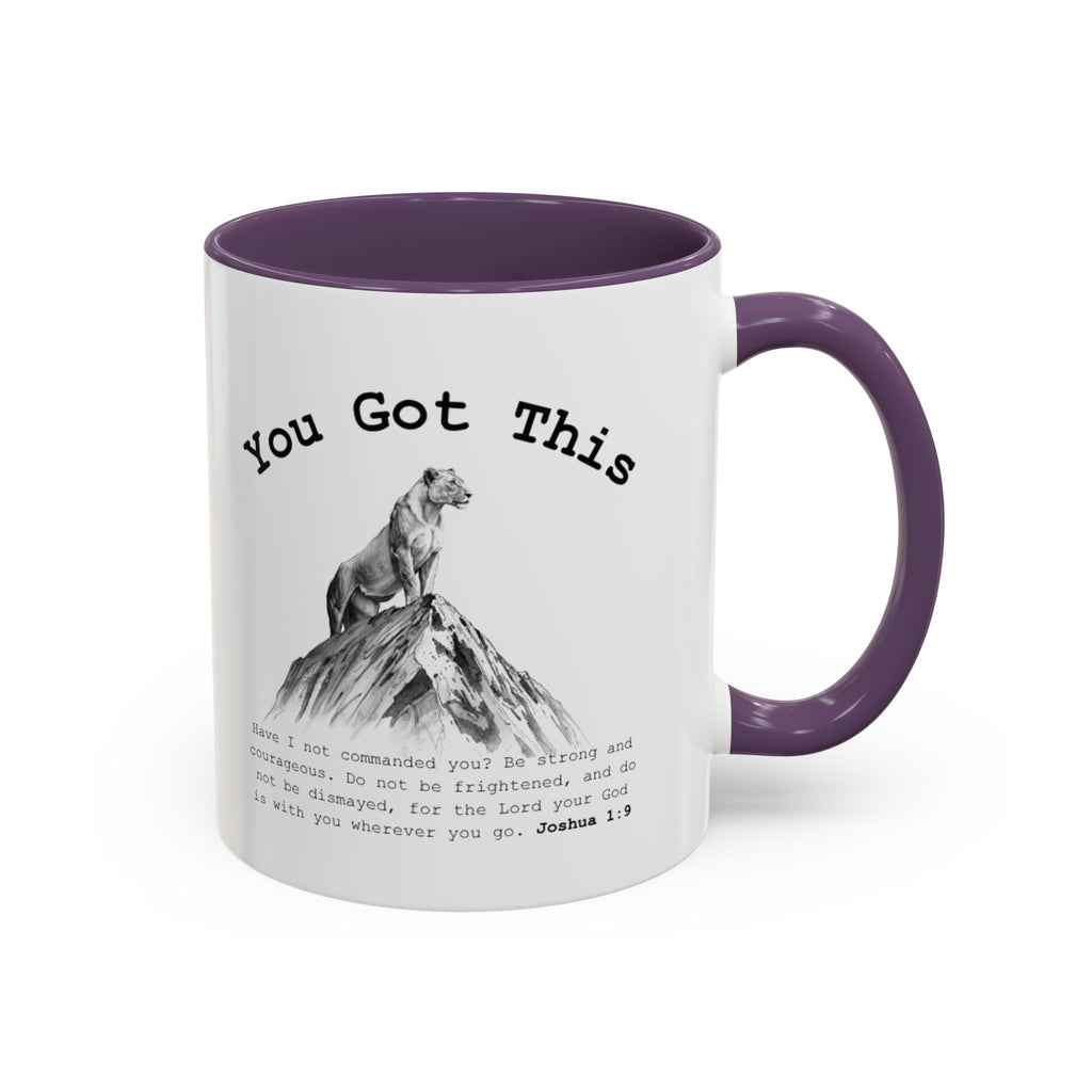 You Got This Lioness Accent Mug — Christian Gift for Her, Joshua 1:9 Faith Coffee Cup (11oz/15oz)