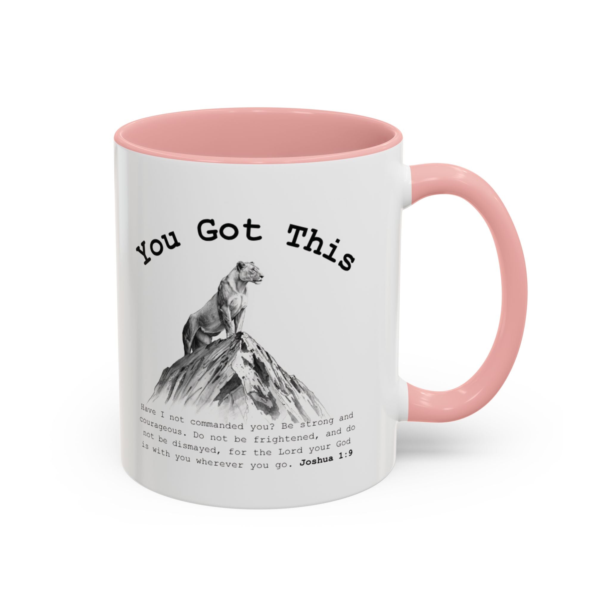 You Got This Lioness Accent Mug — Christian Gift for Her, Joshua 1:9 Faith Coffee Cup (11oz/15oz)
