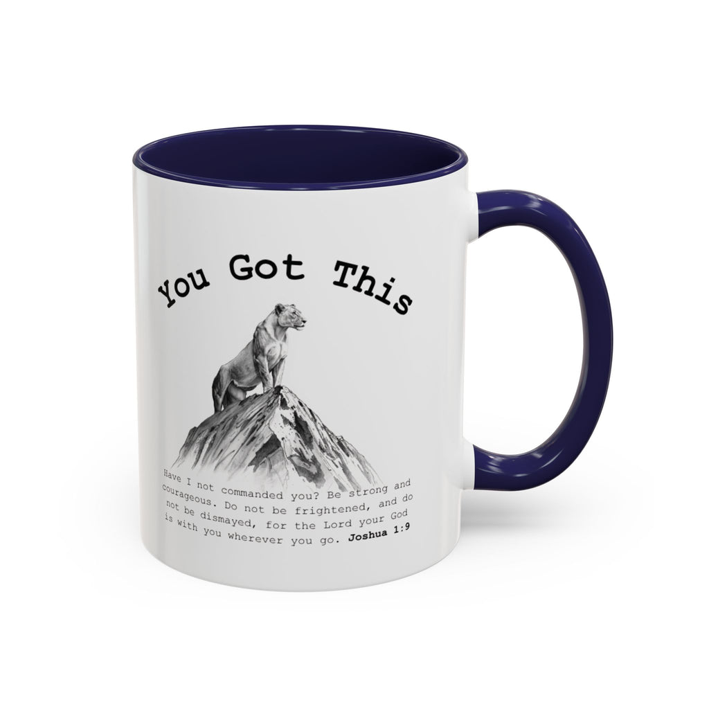 You Got This Lioness Accent Mug — Christian Gift for Her, Joshua 1:9 Faith Coffee Cup (11oz/15oz)