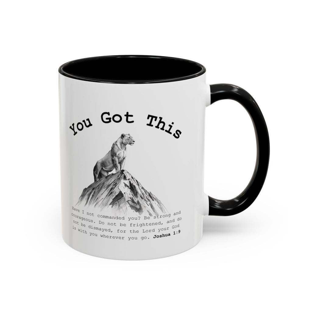 You Got This Lioness Accent Mug — Christian Gift for Her, Joshua 1:9 Faith Coffee Cup (11oz/15oz)