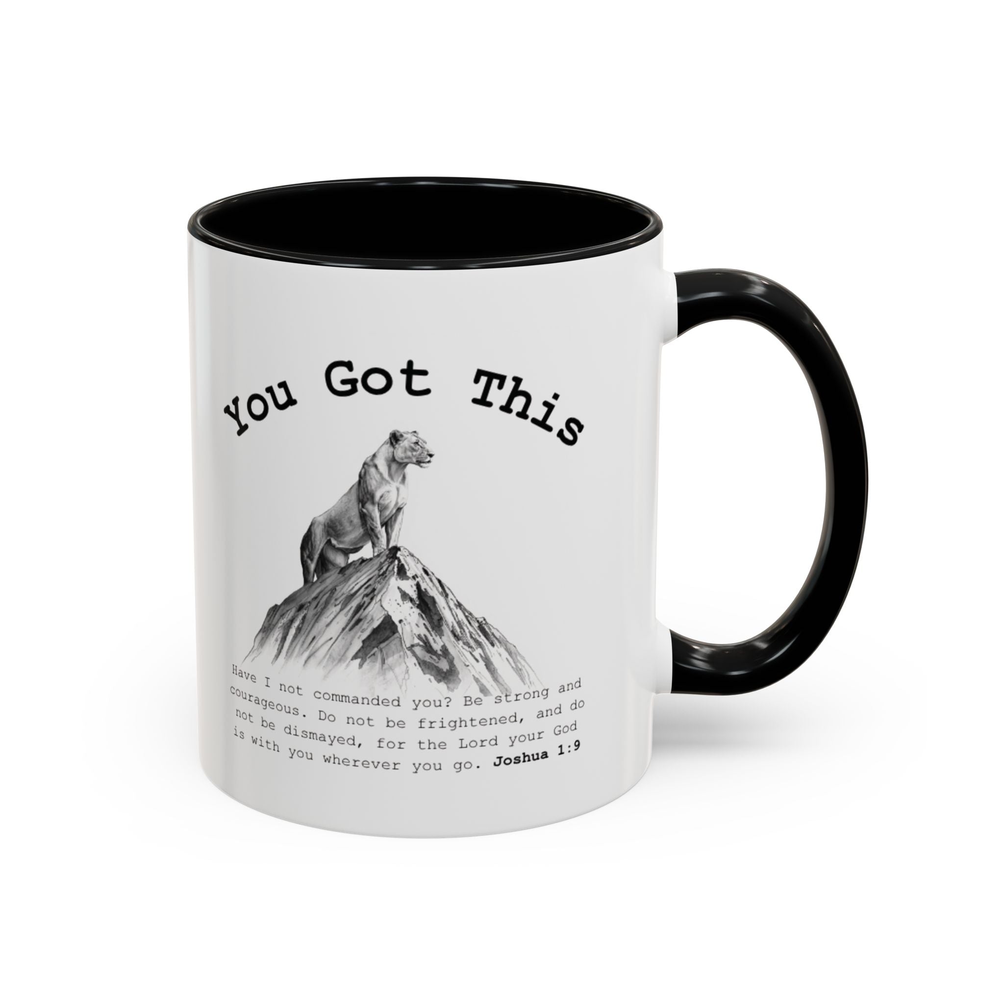 You Got This Lioness Accent Mug — Christian Gift for Her, Joshua 1:9 Faith Coffee Cup (11oz/15oz)