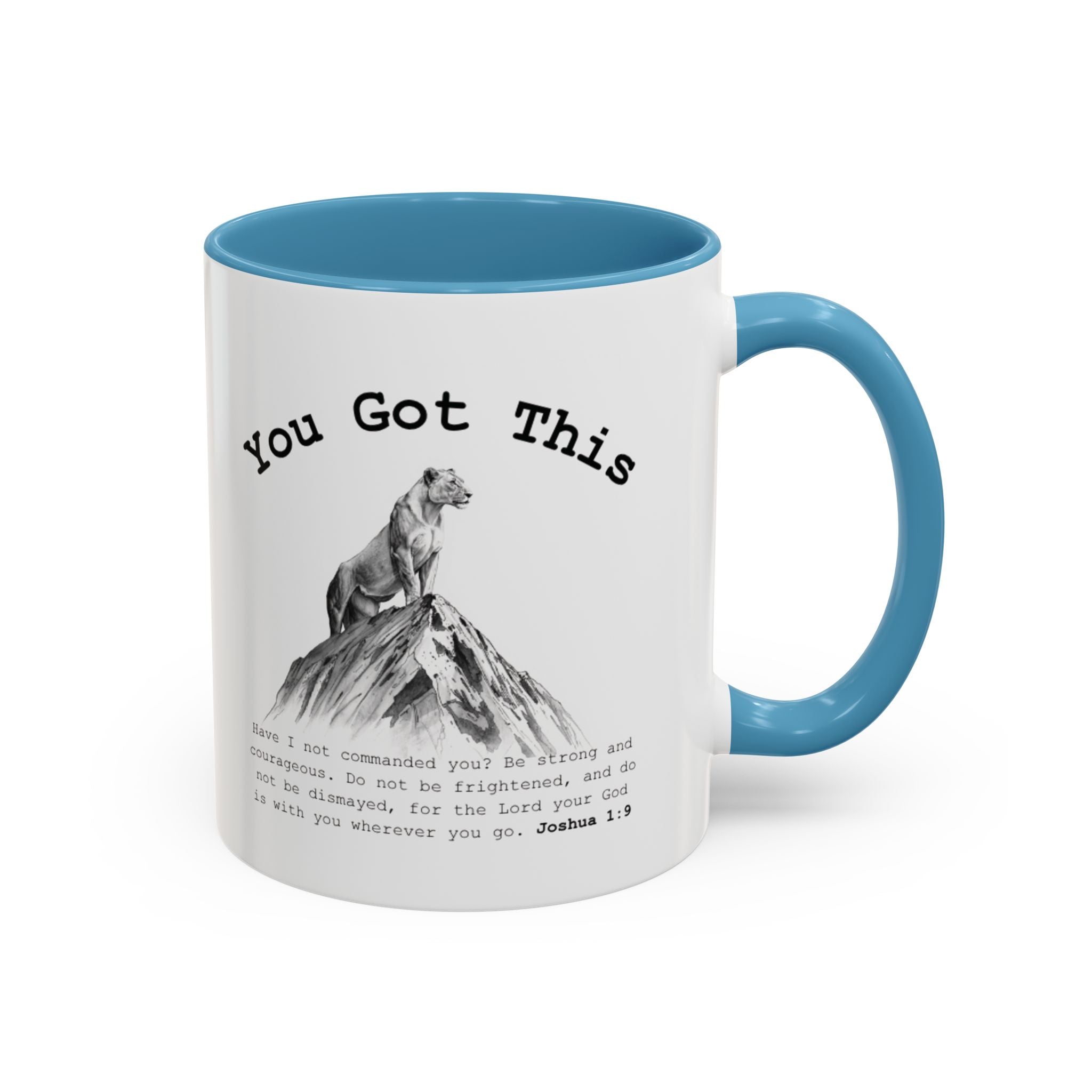 You Got This Lioness Accent Mug — Christian Gift for Her, Joshua 1:9 Faith Coffee Cup (11oz/15oz)
