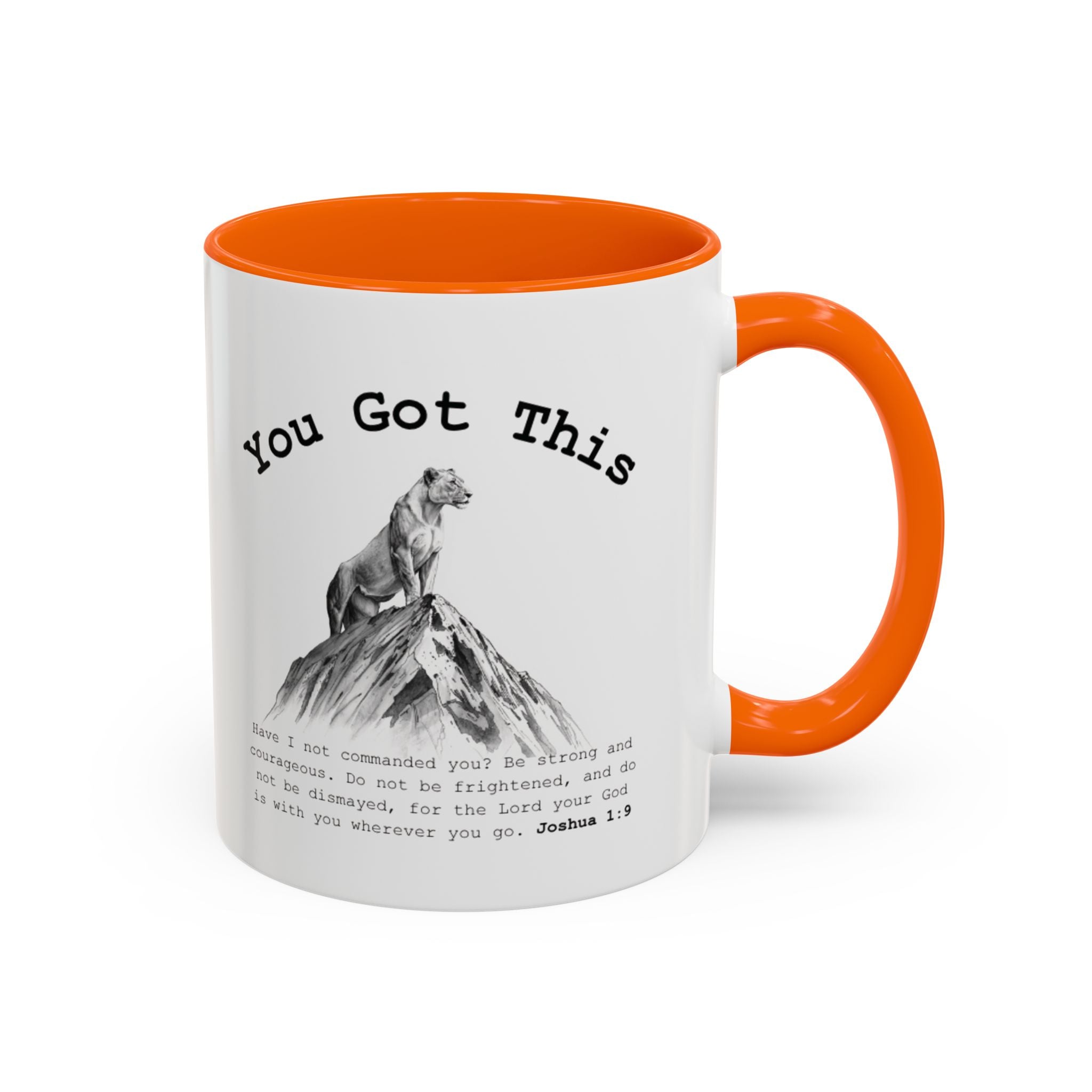 You Got This Lioness Accent Mug — Christian Gift for Her, Joshua 1:9 Faith Coffee Cup (11oz/15oz)