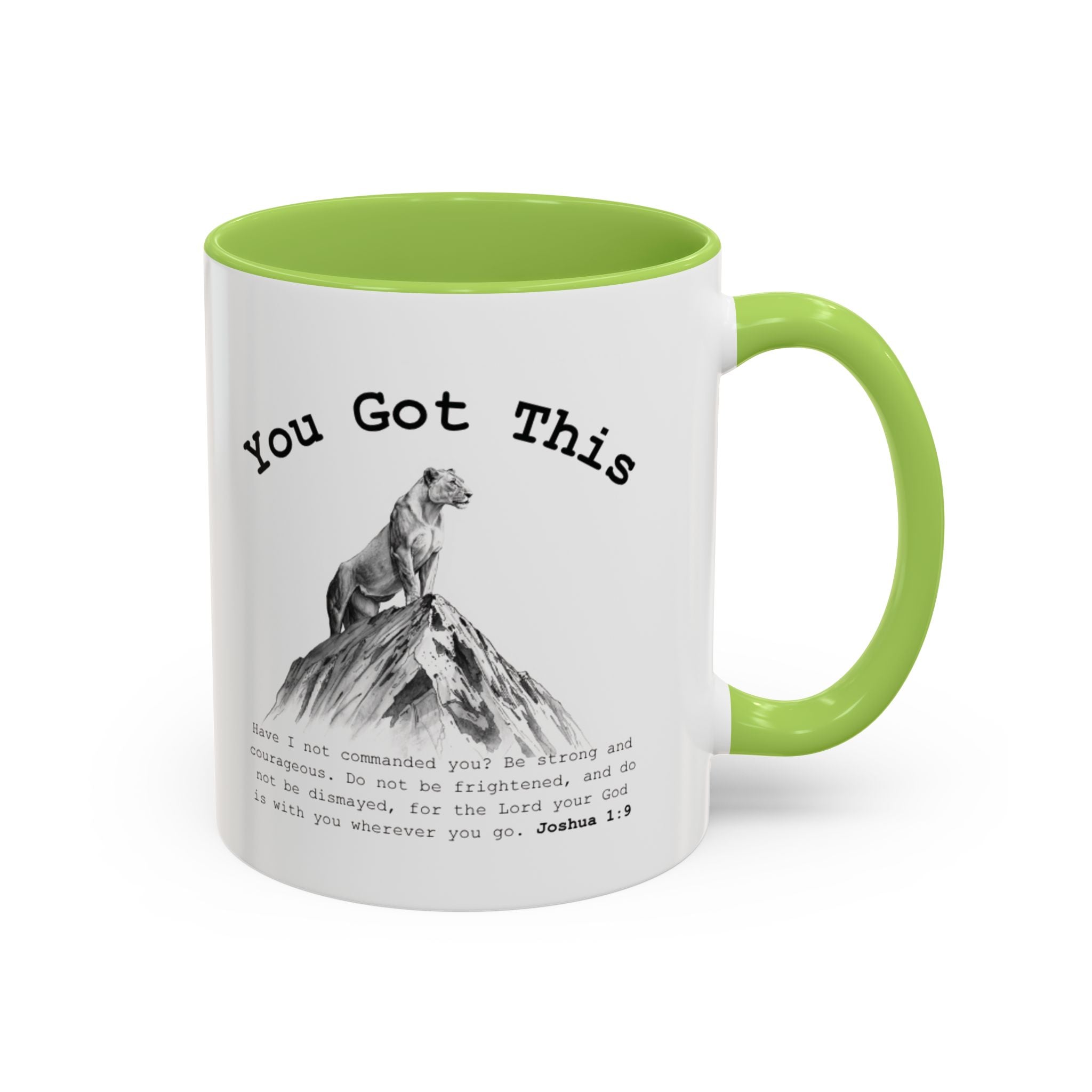 You Got This Lioness Accent Mug — Christian Gift for Her, Joshua 1:9 Faith Coffee Cup (11oz/15oz)