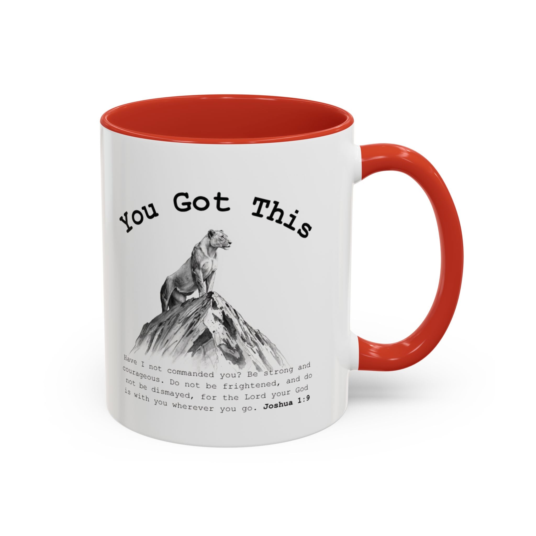 You Got This Lioness Accent Mug — Christian Gift for Her, Joshua 1:9 Faith Coffee Cup (11oz/15oz)