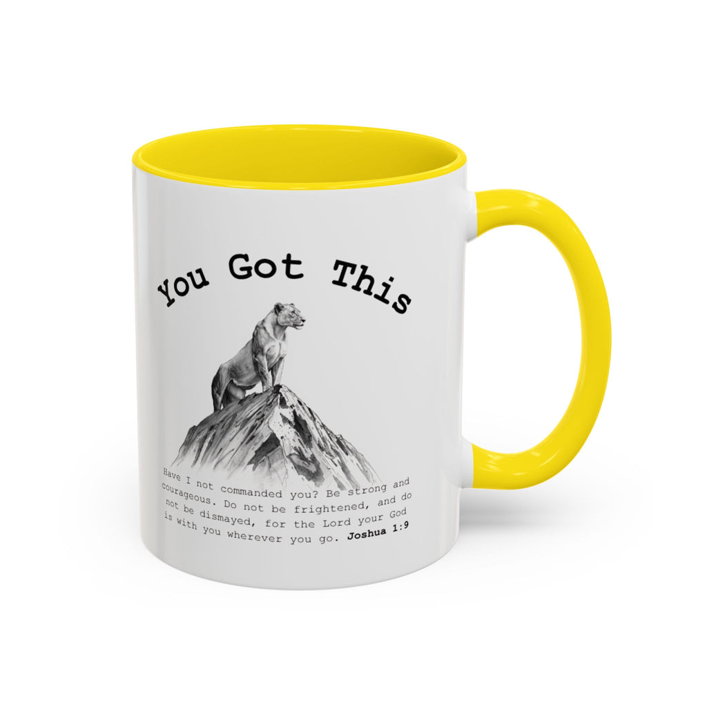 You Got This Lioness Accent Mug — Christian Gift for Her, Joshua 1:9 Faith Coffee Cup (11oz/15oz)